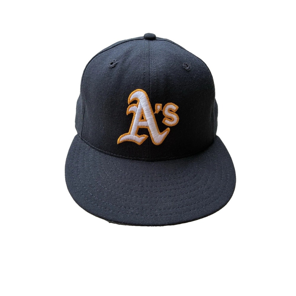 Vtg Oakland Athletics New Era Pro Model Fitted Hat. Made in USA Black 7-1/8 Wool